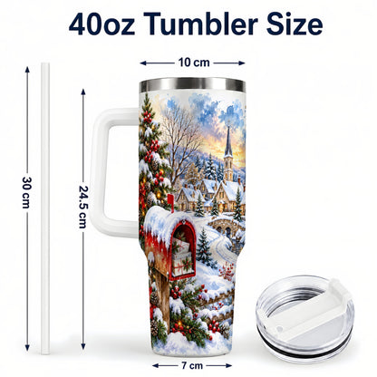 #pl[40oz|White] Snowy Holiday Village 40oz Tumbler, Winter Stainless Steel Travel Cup