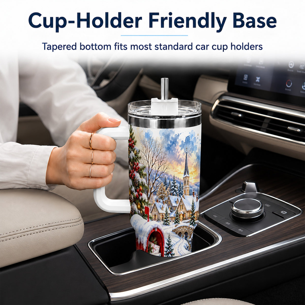 Snowy Holiday Village 40oz Tumbler, Winter Stainless Steel Travel Cup