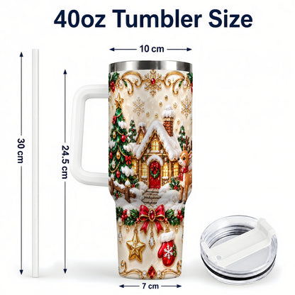 #pl[40oz|White] Festive Winter Cottage 40oz Tumbler, Reindeer Stainless Steel Travel Cup