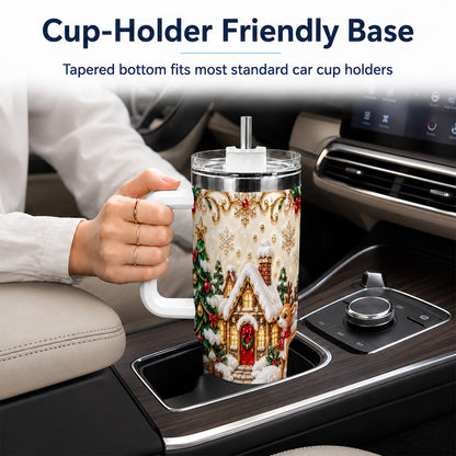 Festive Winter Cottage 40oz Tumbler, Reindeer Stainless Steel Travel Cup