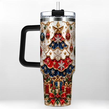 #pl[40oz|Black] Ornate Holiday Tree 40oz Tumbler, Snowflake Stainless Steel Travel Cup