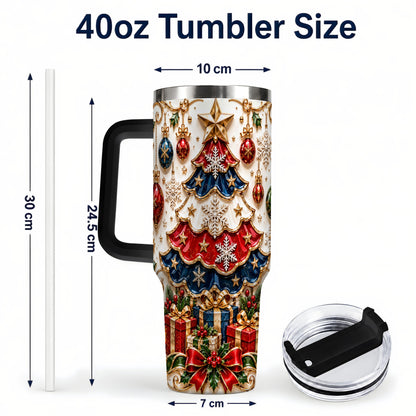 #pl[40oz|Black] Ornate Holiday Tree 40oz Tumbler, Snowflake Stainless Steel Travel Cup