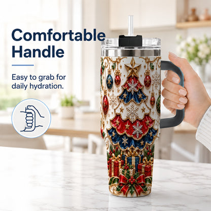 #pl[40oz|Black] Ornate Holiday Tree 40oz Tumbler, Snowflake Stainless Steel Travel Cup