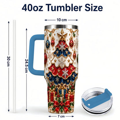 #pl[40oz|Blue] Ornate Holiday Tree 40oz Tumbler, Snowflake Stainless Steel Travel Cup