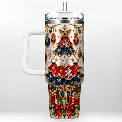 Ornate Holiday Tree 40oz Tumbler, Snowflake Stainless Steel Travel Cup