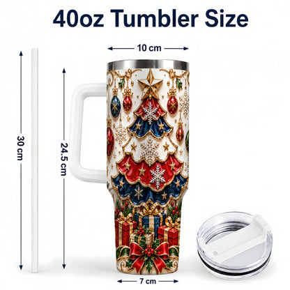 #pl[40oz|White] Ornate Holiday Tree 40oz Tumbler, Snowflake Stainless Steel Travel Cup