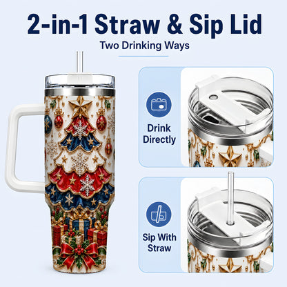 #pl[40oz|White] Ornate Holiday Tree 40oz Tumbler, Snowflake Stainless Steel Travel Cup