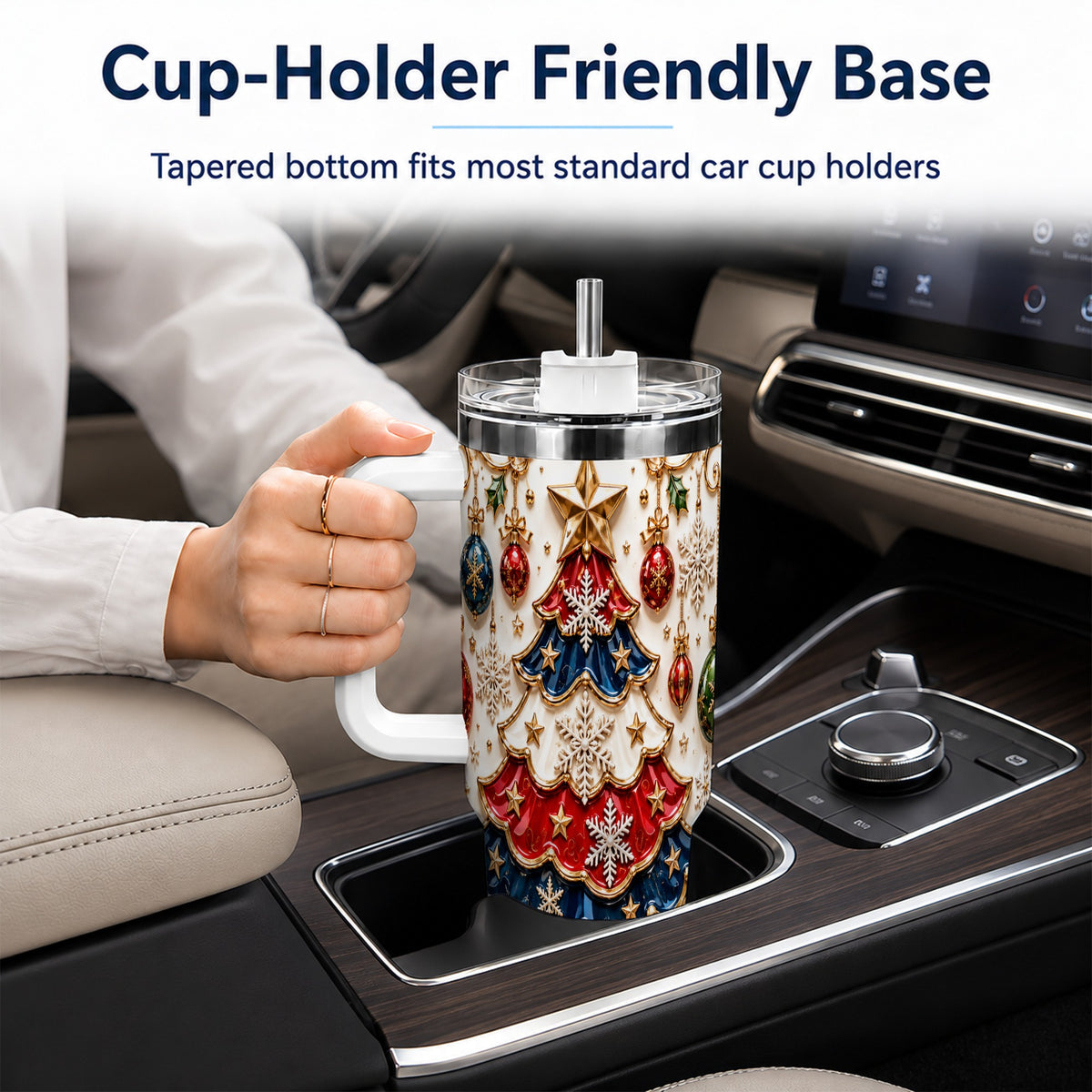 Ornate Holiday Tree 40oz Tumbler, Snowflake Stainless Steel Travel Cup