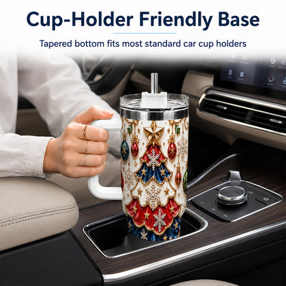 Ornate Holiday Tree 40oz Tumbler, Snowflake Stainless Steel Travel Cup