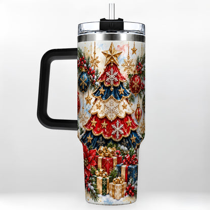 #pl[40oz|Black] Watercolor Holiday Tree 40oz Tumbler, Ornament Stainless Steel Travel Cup