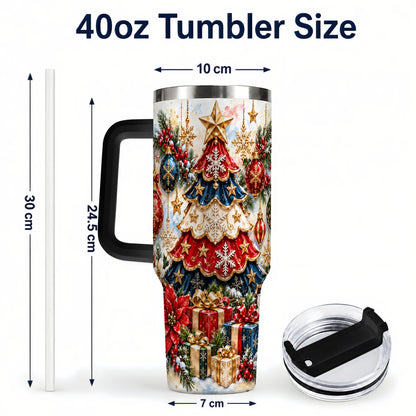 #pl[40oz|Black] Watercolor Holiday Tree 40oz Tumbler, Ornament Stainless Steel Travel Cup