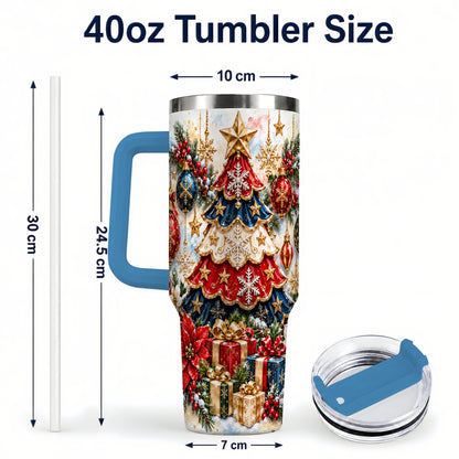 #pl[40oz|Blue] Watercolor Holiday Tree 40oz Tumbler, Ornament Stainless Steel Travel Cup