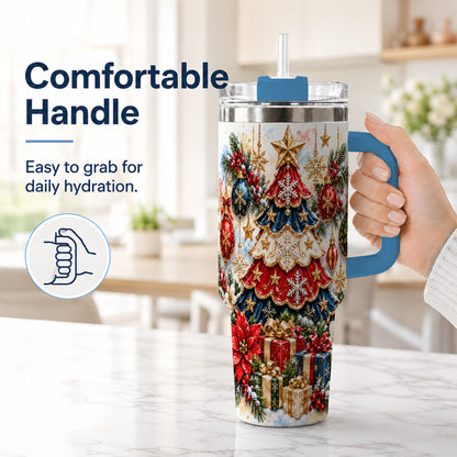 #pl[40oz|Blue] Watercolor Holiday Tree 40oz Tumbler, Ornament Stainless Steel Travel Cup
