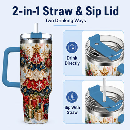 #pl[40oz|Blue] Watercolor Holiday Tree 40oz Tumbler, Ornament Stainless Steel Travel Cup