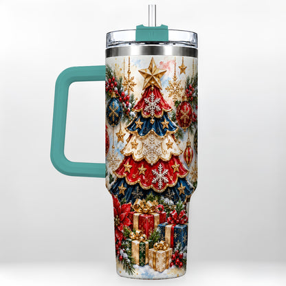 #pl[40oz|Green] Watercolor Holiday Tree 40oz Tumbler, Ornament Stainless Steel Travel Cup