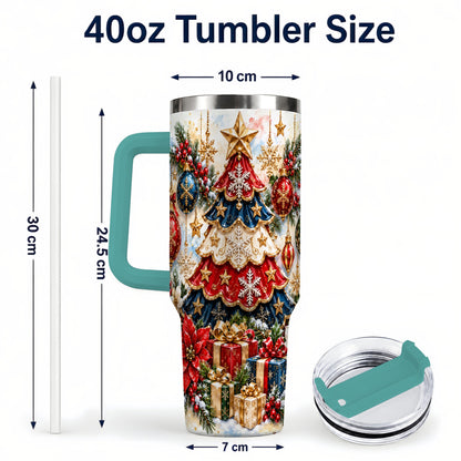 #pl[40oz|Green] Watercolor Holiday Tree 40oz Tumbler, Ornament Stainless Steel Travel Cup