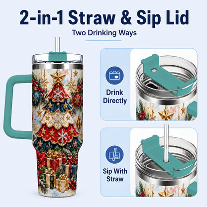 #pl[40oz|Green] Watercolor Holiday Tree 40oz Tumbler, Ornament Stainless Steel Travel Cup