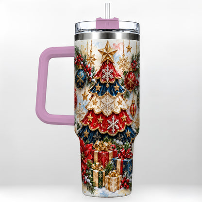 #pl[40oz|Pink] Watercolor Holiday Tree 40oz Tumbler, Ornament Stainless Steel Travel Cup