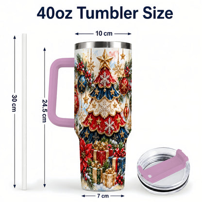 #pl[40oz|Pink] Watercolor Holiday Tree 40oz Tumbler, Ornament Stainless Steel Travel Cup