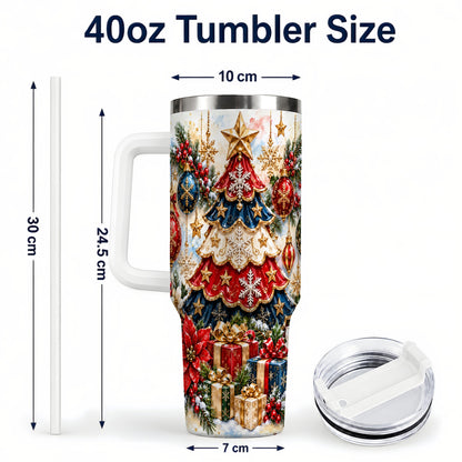 #pl[40oz|White] Watercolor Holiday Tree 40oz Tumbler, Ornament Stainless Steel Travel Cup