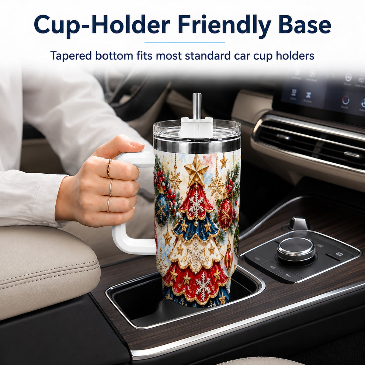 Watercolor Holiday Tree 40oz Tumbler, Ornament Stainless Steel Travel Cup
