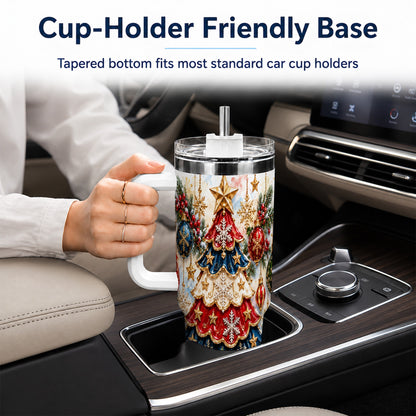 Watercolor Holiday Tree 40oz Tumbler, Ornament Stainless Steel Travel Cup