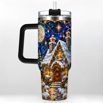 #pl[40oz|Black] Jeweled Cottage 40oz Tumbler with Handle, Stained Glass Style