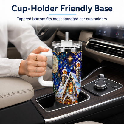 Jeweled Cottage 40oz Tumbler with Handle, Stained Glass Style