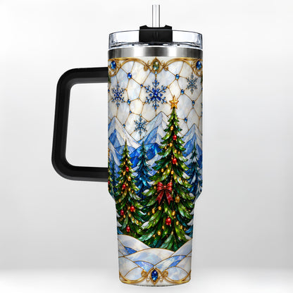 #pl[40oz|Black] Christmas Forest 40oz Tumbler with Handle, Mountain Winter Theme