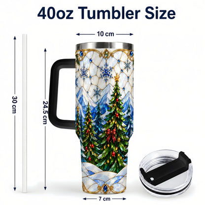 #pl[40oz|Black] Christmas Forest 40oz Tumbler with Handle, Mountain Winter Theme