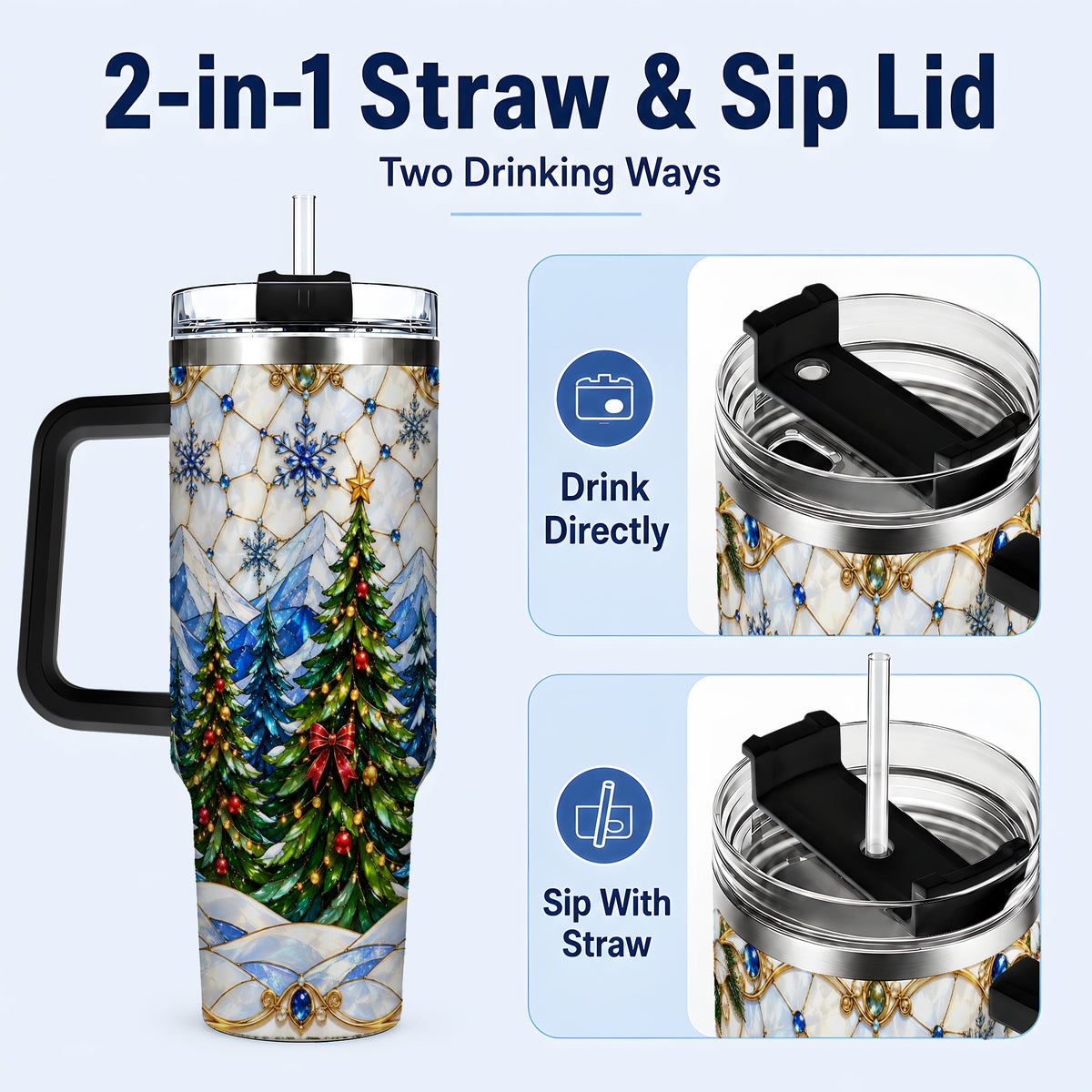 #pl[40oz|Black] Christmas Forest 40oz Tumbler with Handle, Mountain Winter Theme