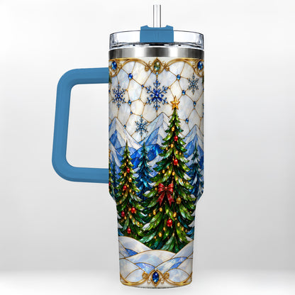 #pl[40oz|Blue] Christmas Forest 40oz Tumbler with Handle, Mountain Winter Theme