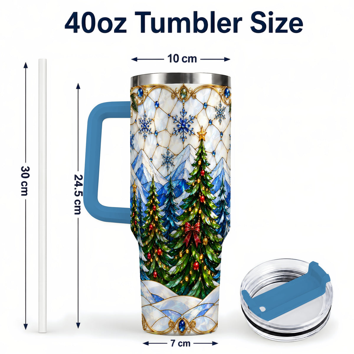 #pl[40oz|Blue] Christmas Forest 40oz Tumbler with Handle, Mountain Winter Theme