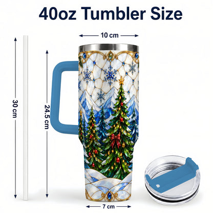 #pl[40oz|Blue] Christmas Forest 40oz Tumbler with Handle, Mountain Winter Theme
