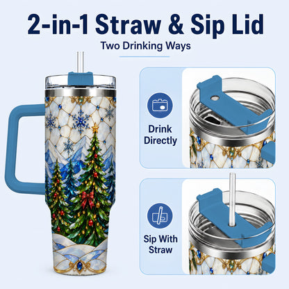 #pl[40oz|Blue] Christmas Forest 40oz Tumbler with Handle, Mountain Winter Theme