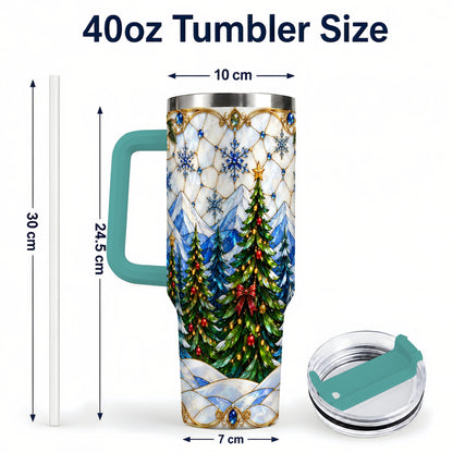 #pl[40oz|Green] Christmas Forest 40oz Tumbler with Handle, Mountain Winter Theme