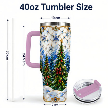 #pl[40oz|Pink] Christmas Forest 40oz Tumbler with Handle, Mountain Winter Theme