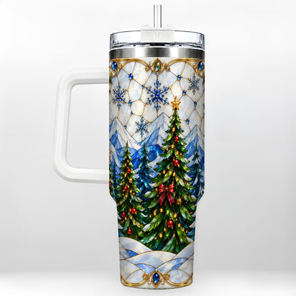 Christmas Forest 40oz Tumbler with Handle, Mountain Winter Theme