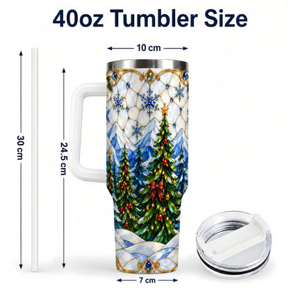 #pl[40oz|White] Christmas Forest 40oz Tumbler with Handle, Mountain Winter Theme