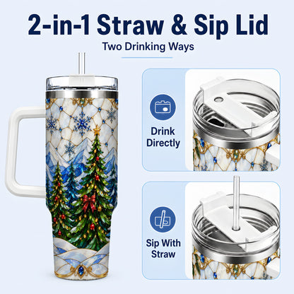 #pl[40oz|White] Christmas Forest 40oz Tumbler with Handle, Mountain Winter Theme