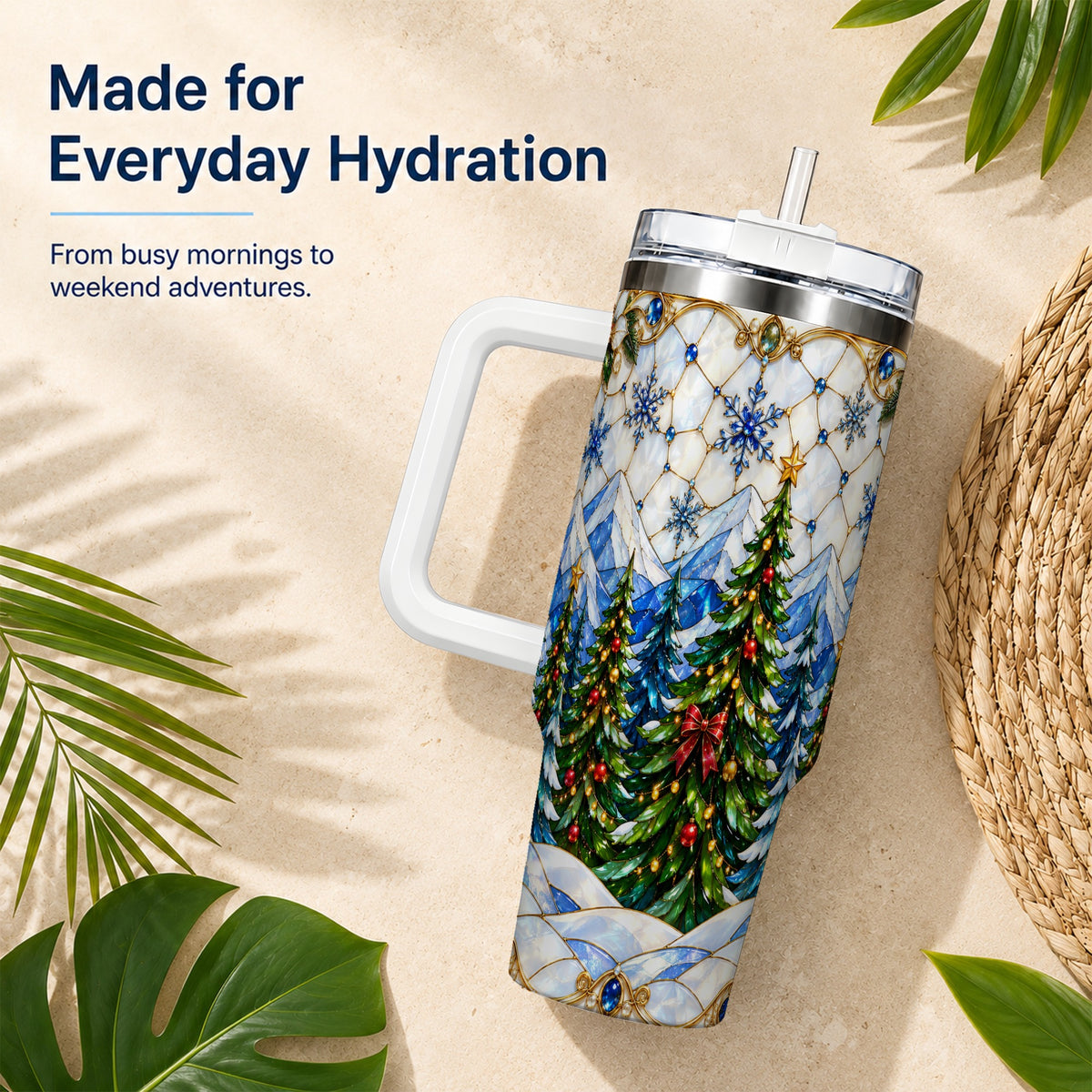 Christmas Forest 40oz Tumbler with Handle, Mountain Winter Theme