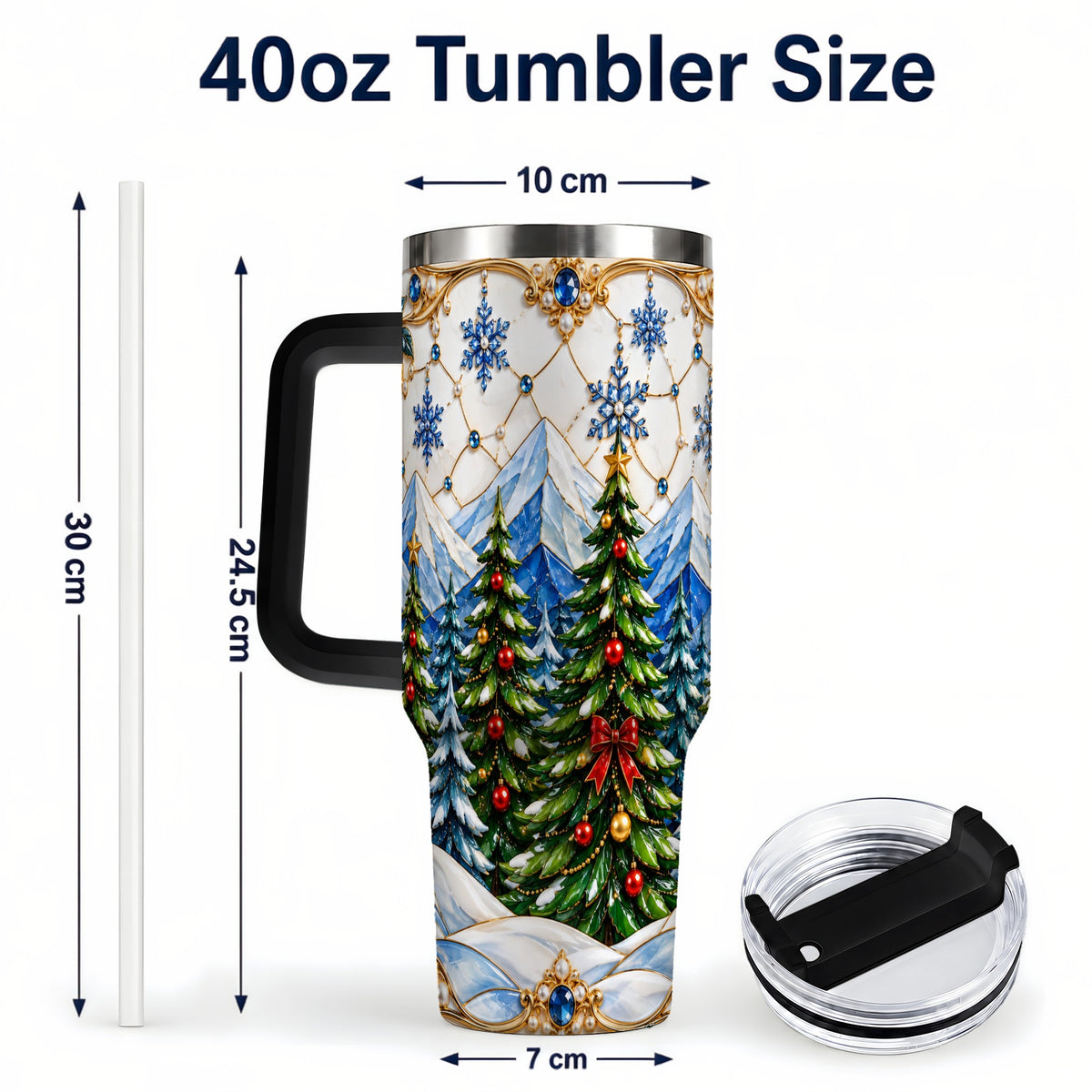 #pl[40oz|Black] Christmas Tree 40oz Tumbler with Handle, Winter Stainless Steel Travel Cup