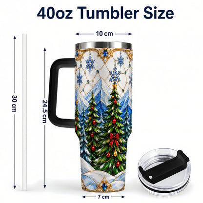 #pl[40oz|Black] Christmas Tree 40oz Tumbler with Handle, Winter Stainless Steel Travel Cup