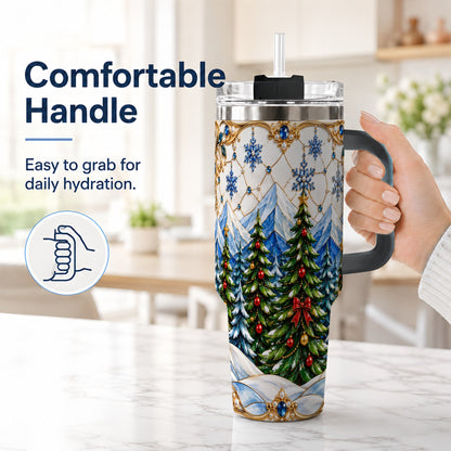 #pl[40oz|Black] Christmas Tree 40oz Tumbler with Handle, Winter Stainless Steel Travel Cup