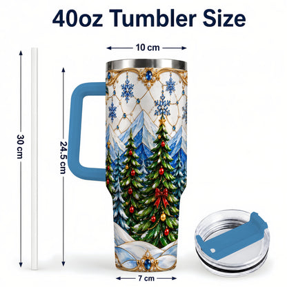 #pl[40oz|Blue] Christmas Tree 40oz Tumbler with Handle, Winter Stainless Steel Travel Cup