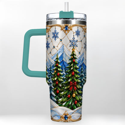 #pl[40oz|Green] Christmas Tree 40oz Tumbler with Handle, Winter Stainless Steel Travel Cup