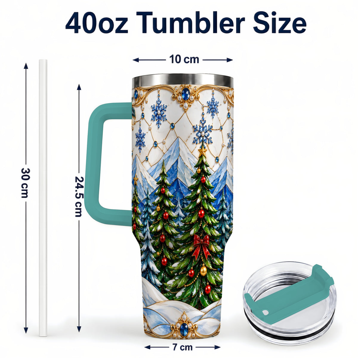 #pl[40oz|Green] Christmas Tree 40oz Tumbler with Handle, Winter Stainless Steel Travel Cup