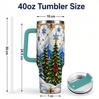 #pl[40oz|Green] Christmas Tree 40oz Tumbler with Handle, Winter Stainless Steel Travel Cup