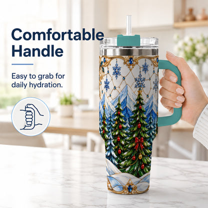 #pl[40oz|Green] Christmas Tree 40oz Tumbler with Handle, Winter Stainless Steel Travel Cup