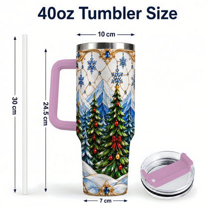 #pl[40oz|Pink] Christmas Tree 40oz Tumbler with Handle, Winter Stainless Steel Travel Cup